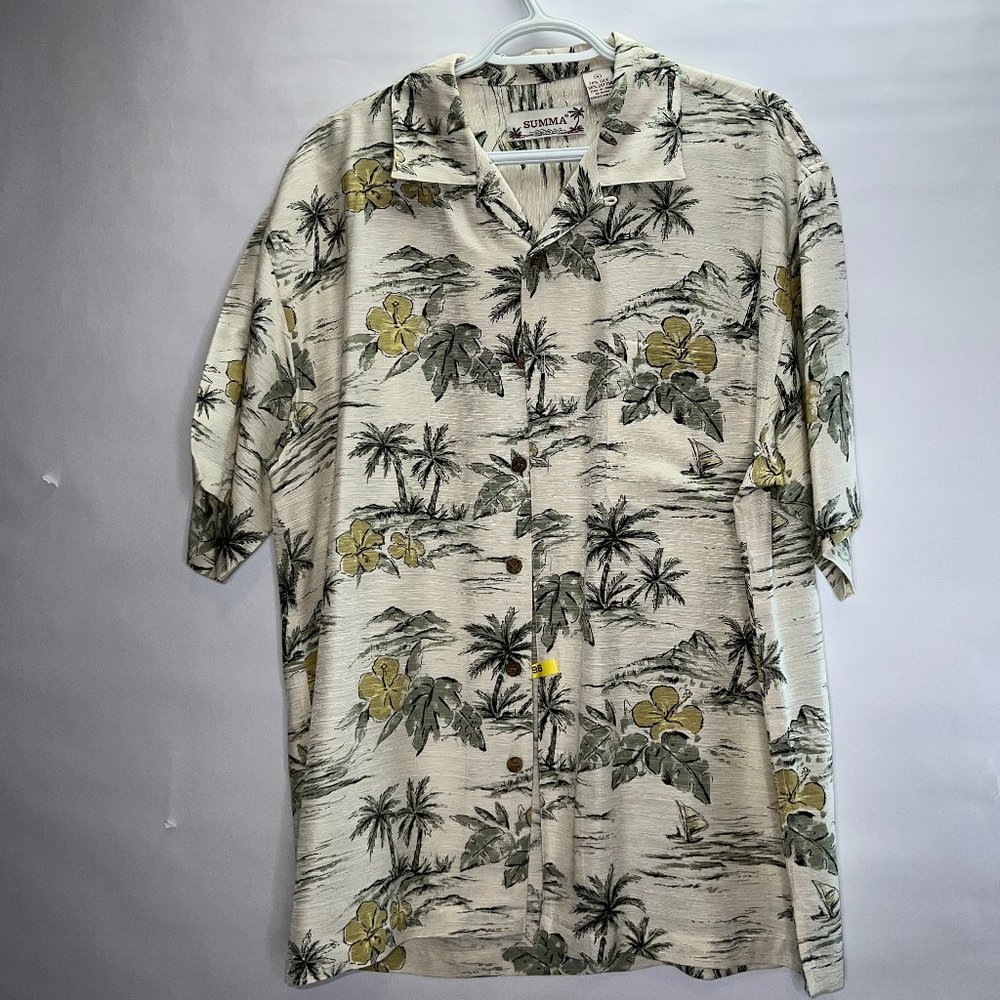 Summa Silk Palm Tree Casual Button Down Men's Shirt M